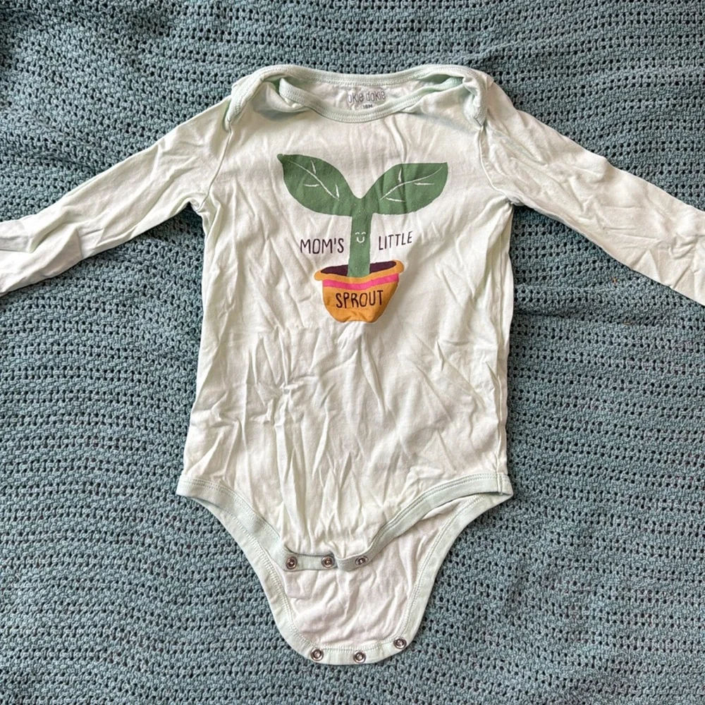 2/$10 18 Month Mom's Little Sprout Green Top and Blue Jeans Set